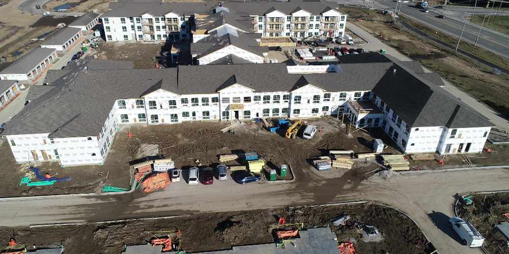 Construction complex aerial view